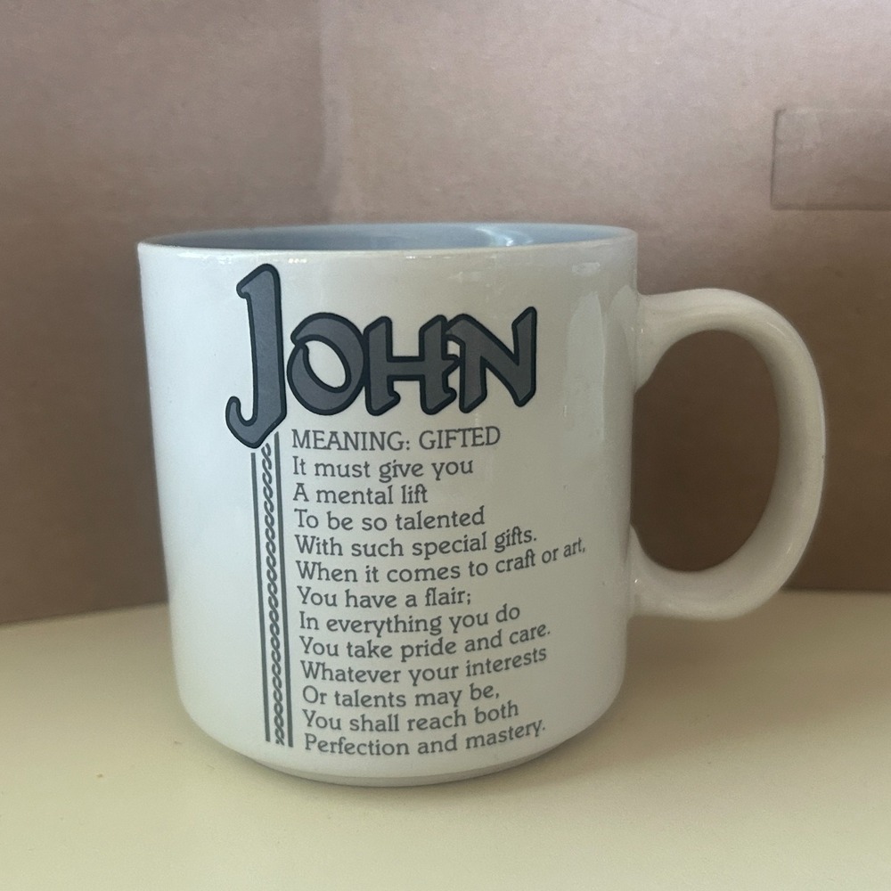 VINTAGE Papel JOHN Name Meaning Coffee Mug Cup Marci G. Korea Tea Gifted